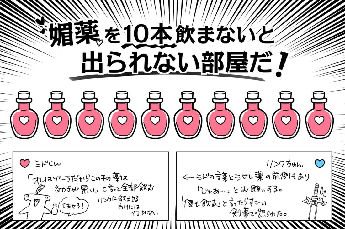媚薬を10本飲まないと出られない部屋だ! 1ページ